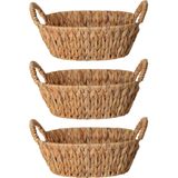 H&amp;S Collection Broodmand - 3x - gevlochten riet - naturel - 30 x 25 x 11 cm