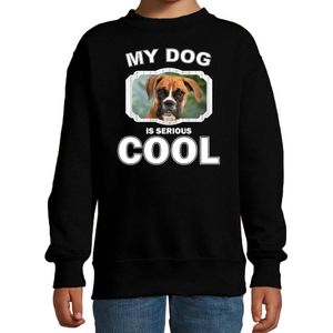 Boxer honden trui / sweater my dog is serious cool zwart - kinderen - Boxer liefhebber cadeau sweaters - kinderkleding / kleding