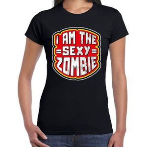 Halloween I am the sexy zombie verkleed t-shirt zwart voor dames - horror shirt / kleding / kostuum