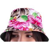 Carnaval verkleed set - Tropische Hawaii party - bucket hoedje wit - bloemenslinger roze - volwassenen
