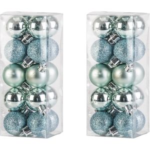40x stuks kleine kunststof kerstballen mint groen - Mat/glans/glitter - Onbreekbare plastic kerstballen - Kerstversiering