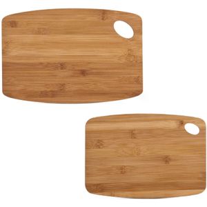 2x Rechthoekige bamboe houten snijplanken met oog 26 en 34 cm - Zeller - Keukenbenodigdheden - Kookbenodigdheden - Snijplanken/serveerplanken - Houten serveerborden - Snijplanken van hout
