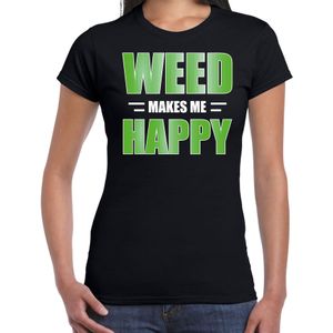Weed makes me happy / Wiet maakt me gelukkig t-shirt zwart voor dames - themafeest / outfit
