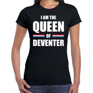 Koningsdag t-shirt I am the Queen of Deventer - zwart - dames - Kingsday Deventer outfit / kleding / shirt