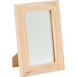 Houten spiegel 13,5 x 19,5 cm DIY hobby/knutselmateriaal - Spiegels/spiegeltjes/spiegeltje - Knutselen