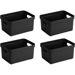4x stuks zwarte opbergboxen/opbergdozen/opbergmanden kunststof - 5 liter - opbergen manden/dozen/bakken - opbergers