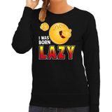 Funny emoticon sweater I was born lazy zwart voor dames -  Fun / cadeau trui