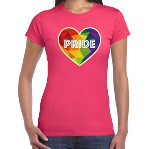 Bellatio Decorations Gay Pride shirt - pride hartje - regenboog - dames - roze