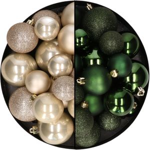 Kerstballen 60x stuks - mix donkergroen/champagne - 4-5-6 cm - kunststof - kersversiering