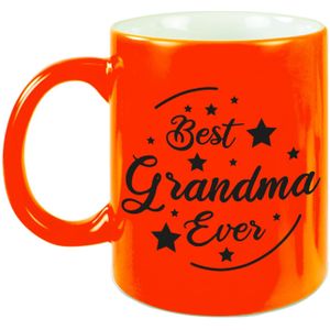 Best Grandma Ever cadeau mok / beker - neon oranje - 330 ml - verjaardag / bedankje - mok voor oma