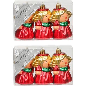 6x stuks kunststof kersthangers engeltjes rood 8 cm kerstornamenten - Kunststof ornamenten kerstversiering