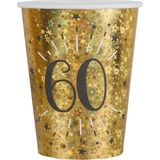 Verjaardag feest bekertjes en bordjes leeftijd - 60x - 60 jaar - goud - karton