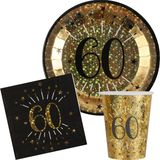 Verjaardag feest bekertjes en bordjes leeftijd - 60x - 60 jaar - goud - karton
