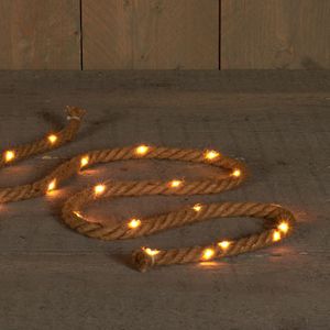 3x Touwverlichting lichtsnoer jute 20 lampjes met timer op batterij - decoratie lichtsnoeren op batterijen