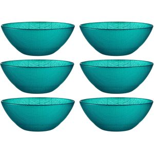 Vivalto Kommetjes/serveer schaaltjes/soepkommen - 6x - Murano - glas - D15 x H6 cm - turquoise blauw - Stapelbaar