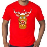 Grote maten fout Kerst t-shirt - Rudolf het rendier met kerstmuts - rood voor heren -  plus size kerstkleding / kerst outfit