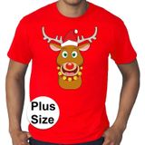 Grote maten fout Kerst t-shirt - Rudolf het rendier met kerstmuts - rood voor heren -  plus size kerstkleding / kerst outfit