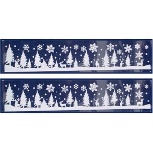2x stuks velletjes kerst  raamstickers sneeuw landschap 58,5 cm - Raamversiering/raamdecoratie stickers kerstversiering