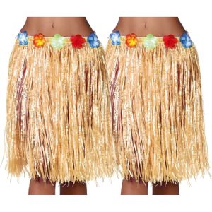Fiestas Guirca Hawaii verkleed rokje - 2x - voor volwassenen - naturel - 50cm - hoela rok - tropisch