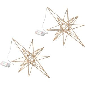 Verlichte kerststerren  - 2x stuks - goud - kunststof - 36 cm - op batt