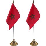 2x stuks Marokko tafelvlaggetje 10 x 15 cm met standaard - Landen vlaggen versieringen/feestartikelen