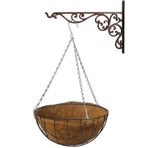 Hanging basket 30 cm met ijzeren muurhaak en kokos inlegvel - Complete hangmand set van gietijzer