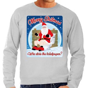 Foute Kersttrui / sweater - Merry Shitmas Who stole the toiletpaper - grijs voor heren - kerstkleding / kerst outfit