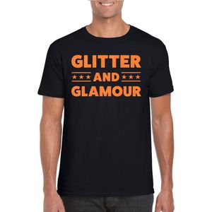 Bellatio Decorations Verkleed T-shirt heren - glitter and glamour - zwart - oranje glitter - carnaval