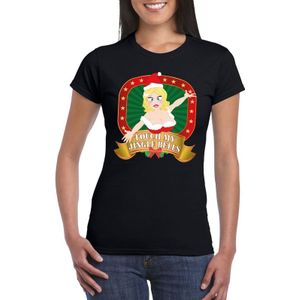 Foute kerst t-shirt zwart Touch my jingle bells voor dames - Foute kerst shirts