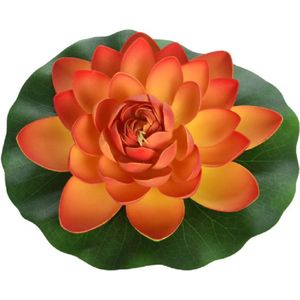 1x Oranje drijvende kunst waterlelie bloemen 18 cm - Tuinaccessoires - Vijverbenodigdheden - Vijverdecoratie - Nep/kunst bloemen/planten - Waterlelies