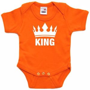 Oranje Koningsdag rompertje met kroon King - oranje babykleding