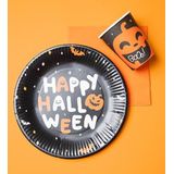 Folat Halloween thema feest servies set bord en beker - 24x - pompoen BoOo! print - papier
