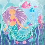 32x Zeemeermin/mermaid/oceaan themafeest servetten 33 x 33 cm - Kinder feestartikelen/versiering voor op tafel