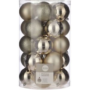 Onbreekbare kunststof kerstballen licht champagne pakket  - 50x stuks licht champagne kerstballen 8 cm