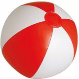 2x stuks opblaasbare zwembad strandballen plastic rood/wit 28 cm - Strand buiten zwembad speelgoed