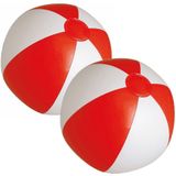 2x stuks opblaasbare zwembad strandballen plastic rood/wit 28 cm - Strand buiten zwembad speelgoed