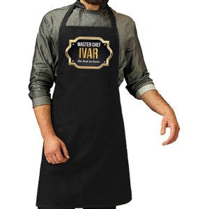 Naam cadeau master chef schort Ivar zwart - keukenschort cadeau