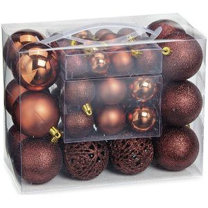 Wurm Kerstballen - 50st - kunststof - bruin - 3-4-6 cm