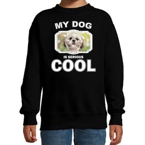 Shih tzu honden trui / sweater my dog is serious cool zwart - kinderen - Shih tzus liefhebber cadeau sweaters - kinderkleding / kleding
