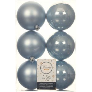 24x stuks kunststof kerstballen lichtblauw 8 cm - Mat/glans - Onbreekbare plastic kerstballen
