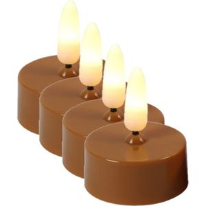 Countryfield LED theelichtjes/waxinelichtjes - 4x st - cognac bruin - met timer - warm wit