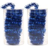 2x stuks folie tinsel slingers/guirlandes blauw 20 meter kerstslingers extra lang - Kerstversiering - Kerstboomversiering