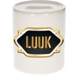 Luuk naam cadeau spaarpot met gouden embleem - kado verjaardag/ vaderdag/ pensioen/ geslaagd/ bedankt