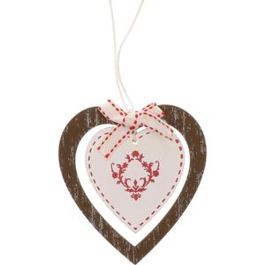 Kerstversiering houten hartje hanger bruin - 10 cm - kersthanger