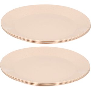 8x ontbijt/diner bordjes van afbreekbaar bio-plastic 21 cm dia in het eco-beige - Campingservies/picknickservies