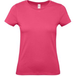 Set van 2x stuks fuchsia roze basic t-shirts met ronde hals voor dames - katoen - 145 grams - shirts / kleding, maat: XS (34)