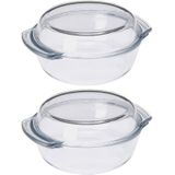 2x Ronde ovenschaal glas met deksel 20 x 7 cm - 1,7 L - Glazen ovenschalen