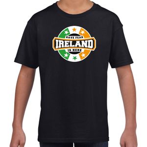 Have fear Ireland is here t-shirt met sterren embleem in de kleuren van de Ierse vlag - zwart - kids - Ierland supporter / Iers elftal fan shirt / EK / WK / kleding