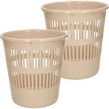 Plasticforte Afvalbak/vuilnisbak/kantoor prullenbak - 2x stuks - plastic - beige - 28 cm