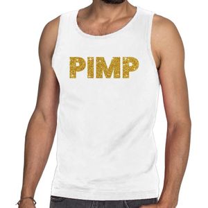 Pimp glitter tekst tanktop / mouwloos shirt wit heren - heren singlet Pimp